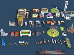 卡通低多边形景点建筑C4D模型 Low Poly City Pack