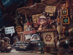 旧货店卡通场景C4D白模JunkShop