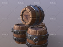 四个卡通葡萄酒酒桶模型barrels