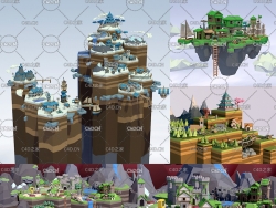 低面多边形卡通建筑游戏场景3D模型