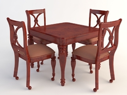 欧式桌椅 红木餐桌 方桌 四人桌C4D模型 Tables and chairs -028 3d model