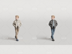 穿皮夹克插兜走路的国外男孩3D人物扫描模型 Child walking and looking 3D model