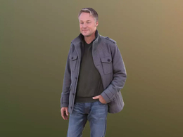 三维扫描写实人物单手插兜行走的国外男人