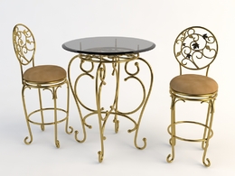 欧式铁艺桌椅 玻璃桌椅C4D模型 Tables and chairs -003 3d model