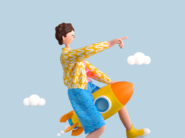 坐火箭飞行男孩人物C4D OCTANE模型下载