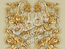 C4D凤凰牡丹梅花立体雕花装饰花件欧式花纹图案装饰雕花构件模型 Stucco pattern 87
