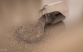 玻璃瓶倒出在地下的沙子C4D模型 glitter
