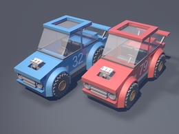 低面卡通越野车C4D模型 low poly Cartoon car