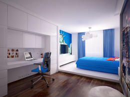 C4D室内模型：蓝色美国风卧室C4D FOR VRAY模型