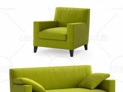 黄绿色布艺沙发客厅双人沙发单人沙发C4D模型 sofa 3d model
