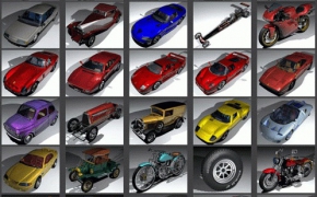 轿车吉普摩托车3D模型，Vintage Modern Cars And Bikes for C4D