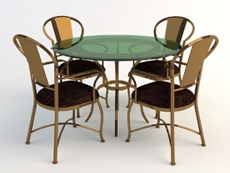 欧式铁艺桌椅 四人桌 圆桌 餐桌 玻璃桌椅C4D模型 Tables and chairs -047 3d model