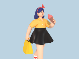 吃甜筒的女孩购物人物C4D OCTANE模型下载