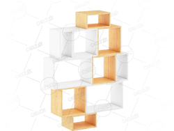 实木方格组合壁柜书柜装饰品架子C4D模型White and Wood Shelf