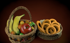 水果筐、水果篮C4D模型 Fruit basket. 3D model