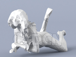 低面多边形卡通人物爬地上抬头的女性模型