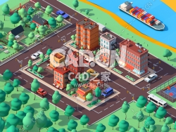 C4D低多边形卡通楼房场景模型Cartoon Low Poly American Dream City Pack