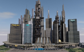 科幻城市C4D场景模型 Sci-Fi Downtown City 3d model2