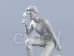 低面多边形卡通人物半蹲拿放大镜观察的男人模型