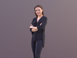 三维扫描写实人物双手抱胸站立的国外女孩