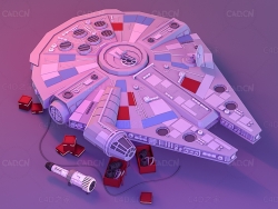 低面多边形科幻飞船卡通场景C4D模型sw-falcon