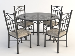 欧式铁艺桌椅 四人桌 圆桌 餐桌 玻璃桌椅C4D模型 Tables and chairs -039 3d model