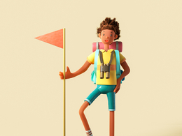 到达山顶插红旗的游客