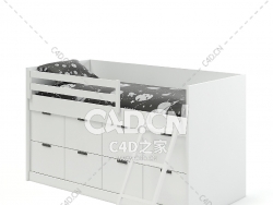 有架子的高床C4D模型下载 Tall Bed with Shelves