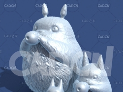 龙猫家族卡通角色雕塑C4D模型 STotoro Family
