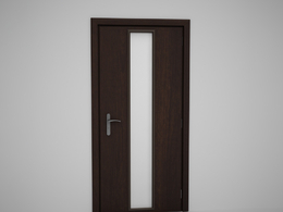 中间单条玻璃深棕实木门C4D模型下载 Door model