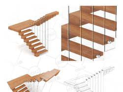 z字型楼梯别墅实木之字形楼梯复式公寓别墅玻璃实木楼梯C4D模型Stairs 3d model-4