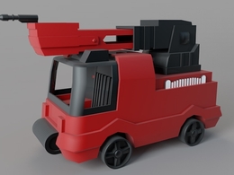 卡通汽车 消防车C4D模型 Cartoon fire engine