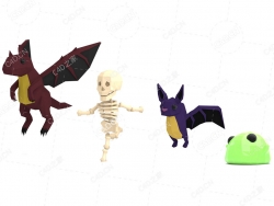 4个粘液翼龙骷髅骨架人魔龙低面多边形卡通怪物动画模型Animated Monster Pack
