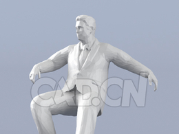 低面多边形卡通人物坐靠着的西装男性模型