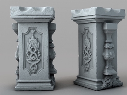 雕花石柱C4D模型 Carved stone column