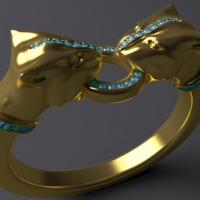 豹头镶钻戒指C4D模型 Ring 3D model