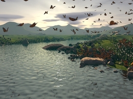 C4D蝴蝶飞舞的河边场景模型 C4D Landscape