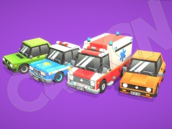 4款C4D卡通低聚汽车模型