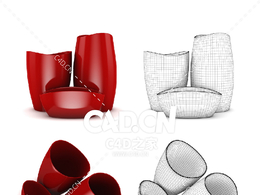 红色造型花瓶C4D模型