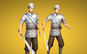 八路军战士站立待命C4D绑定模型