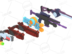 7把科幻低面多边形游戏枪械武器模型包Sci-Fi Gun Pack(闪电枪长手枪长枪手枪射线枪步枪狙击步枪)