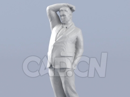 低面多边形卡通人物站着挠后脑勺的成熟男性模型