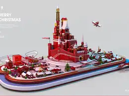 C4D圣诞节游乐园海报工程