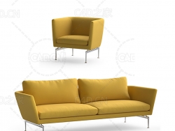 黄色客厅沙发简约沙发双人沙发单人沙发C4D模型 sofa 3d model