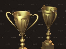 金色黄铜奖杯C4D模型 trophy