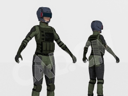 星河舰队女骑兵戴科幻头盔穿防护服的女军人士兵战士C4D人物绑定模型IG_Brenda_Troop