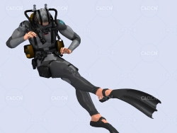 潜水员水底死亡挣扎姿势动画深海潜水蛙人C4D模型DiverHunter-death lost legs