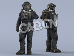 左手拍前胸的深蓝色宇航服大胡子男性太空飞行员Idle Relax