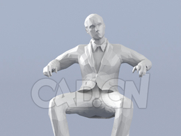 低面多边形卡通人物坐着双手拿东西的男人模型