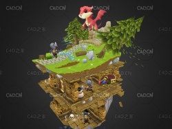 低面卡通地下小屋游戏场景C4D模型